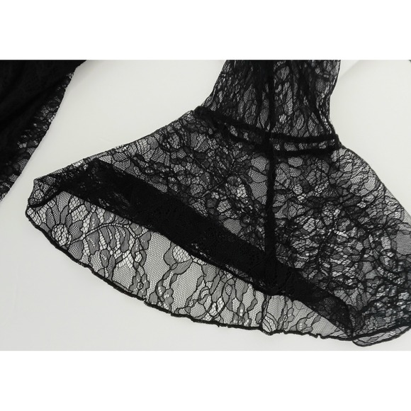 Isaac Mizrahi Live! Top Sz 12 Chantilly Lace Ruffle Keyhole Neck Black Fairy - Picture 9 of 16